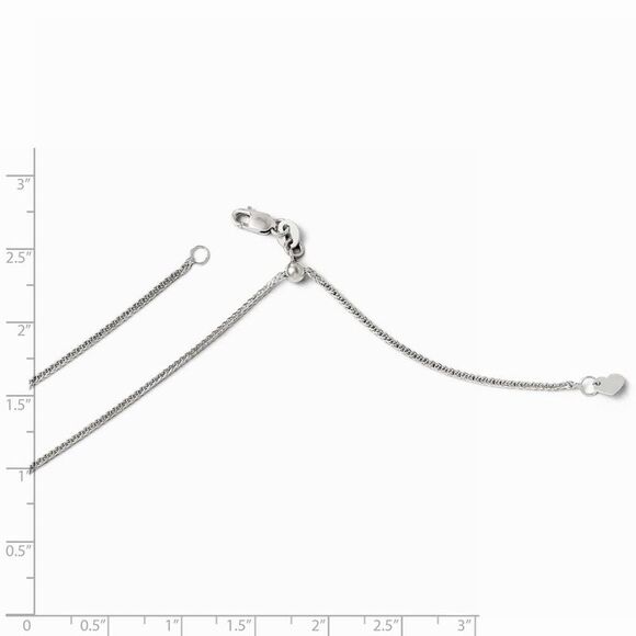 1mm 14k White Gold Adjustable Square Wheat Chain Necklace, 22 Inch - Picture 2 of 5